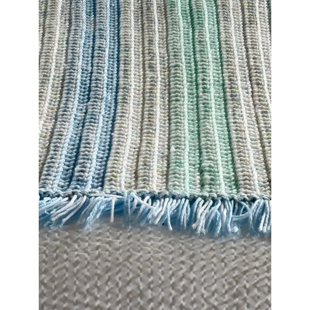 HANDMADE Crochet Afghan Throw Blanket 57x57 Pastel Blue Mint Fringed Cottagecore